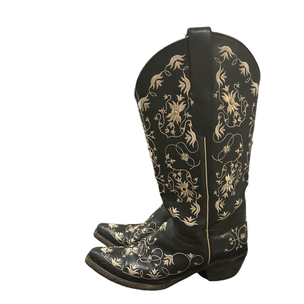 Republic of Texas Black Embroidered Heeled Boots